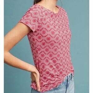 Postmark Anthropologie red & white striped embroidered boat neck top size S
